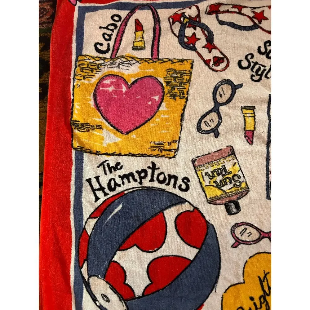 Brighton Beach Glam Coastal Resort Graphic Beach Towel Red
